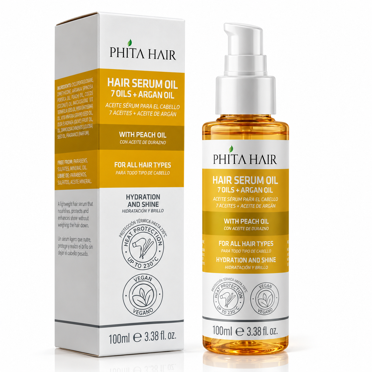 Phita Hair Hair Serum Oil – 7 Oils + Argan Oil with Peach Oil | 100ml / 3.38 fl. oz.