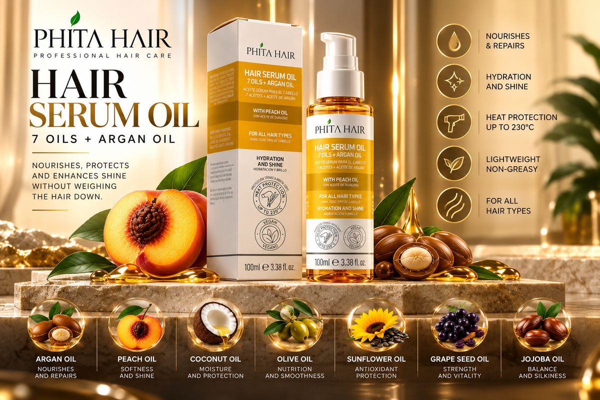 Phita Hair Hair Serum Oil – 7 Oils + Argan Oil with Peach Oil | 100ml / 3.38 fl. oz.